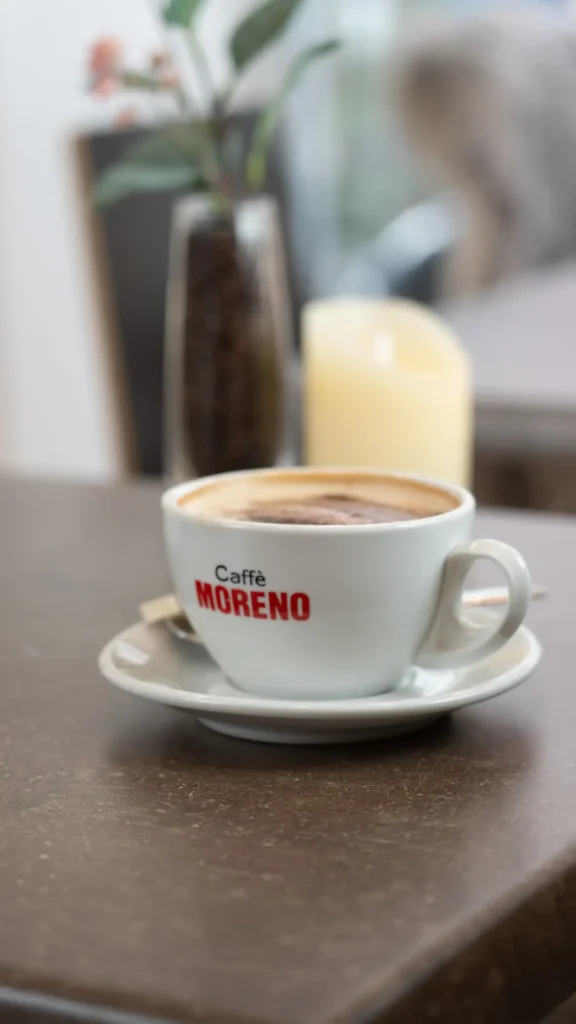 Cremet Caffè Moreno cappuccino i Cafe Porto Pires i Svendborg